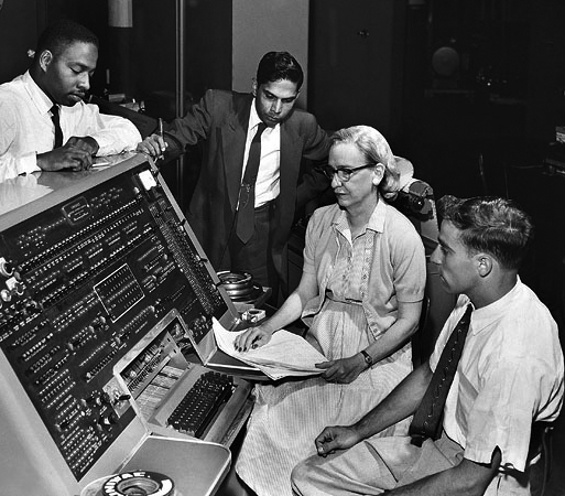 Grace Hopper at the UNIVAC I console – the first commercial computer, which she helped program