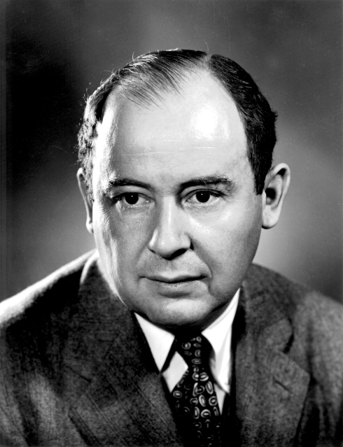 John von Neumann, Los Alamos ID photo – architect of the stored-program computer design used in every modern machine