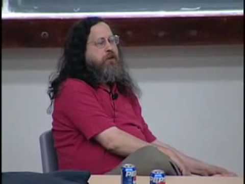 Richard Stallman eating something off his foot mid-presentation – the GNU/Linux founder at his most unfiltered