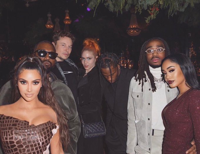Elon Musk + Grimes + Kim Kardashian + Kanye West + Travis Scott + Quavo + Saweetie