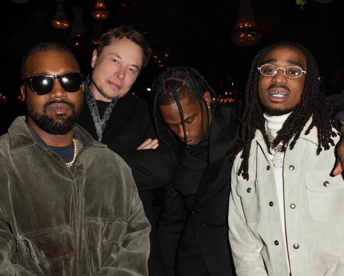 Kanye West, Elon Musk, Travis Scott, and Quavo